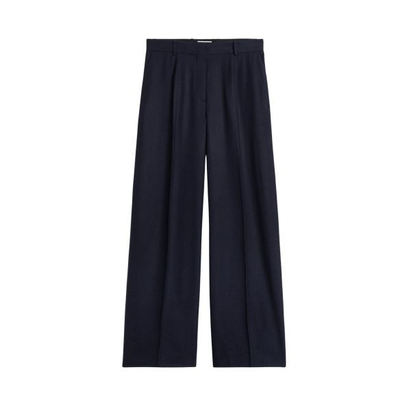 Totême Wide Flannel Trousers Navy - Pants - Scandinavian Minimalist Luxury at Luxury Shoes 