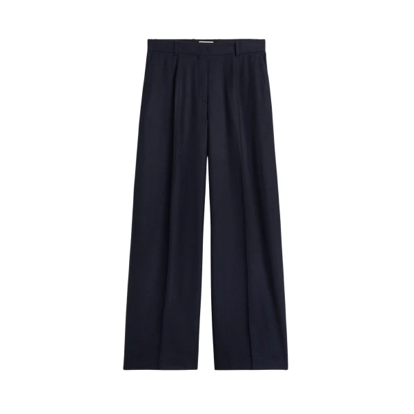Totême Wide Flannel Trousers Navy - Pants - Scandinavian Minimalist Luxury at Luxury Shoes 