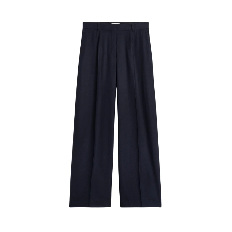 Totême Wide Flannel Trousers Navy - Pants - Scandinavian Minimalist Luxury at Luxury Shoes 
