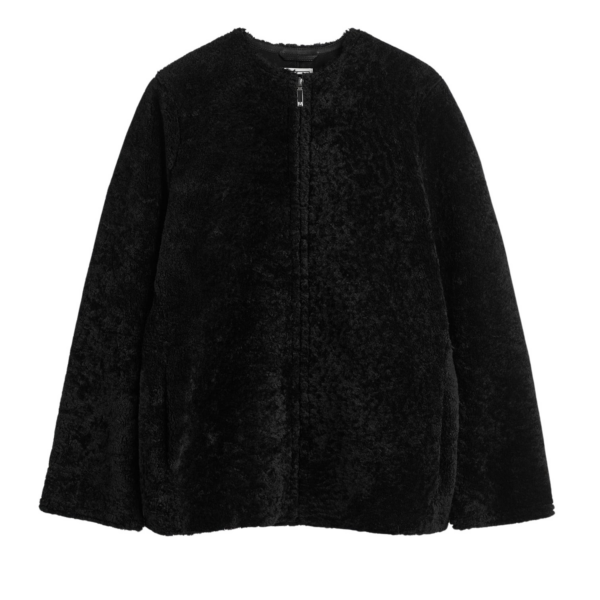 Toteme Zipped Teddy Shearling Jacket Black