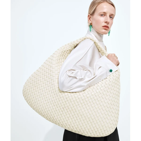 Khaite Women's Maxi Veneta in Sea salt - White Shoulder & Crossbody Bags - The Lotus Tote Bag - Shop at Luxury Shoes 
