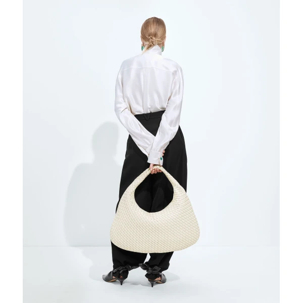 Khaite Women's Maxi Veneta in Sea salt - White Shoulder & Crossbody Bags - The Lotus Tote Bag - Shop at Luxury Shoes 
