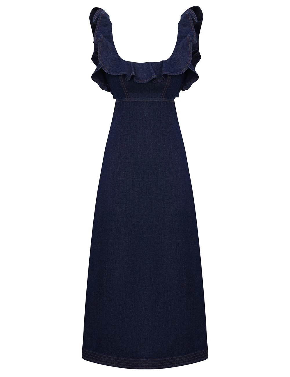 Zimmermann Aster Denim Frill Midi Dress | Ready to Wear Collection Luxury Shoes Elevate your elegance in this Zimmermann Dresses available now at Luxury Shoes