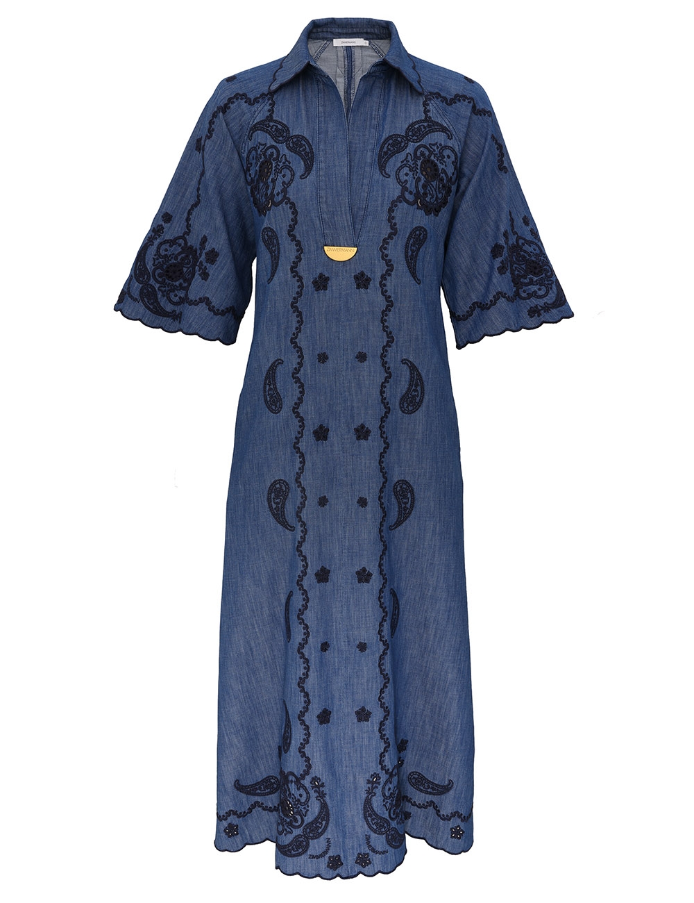 Zimmermann Aster Embroidered Denim Midi