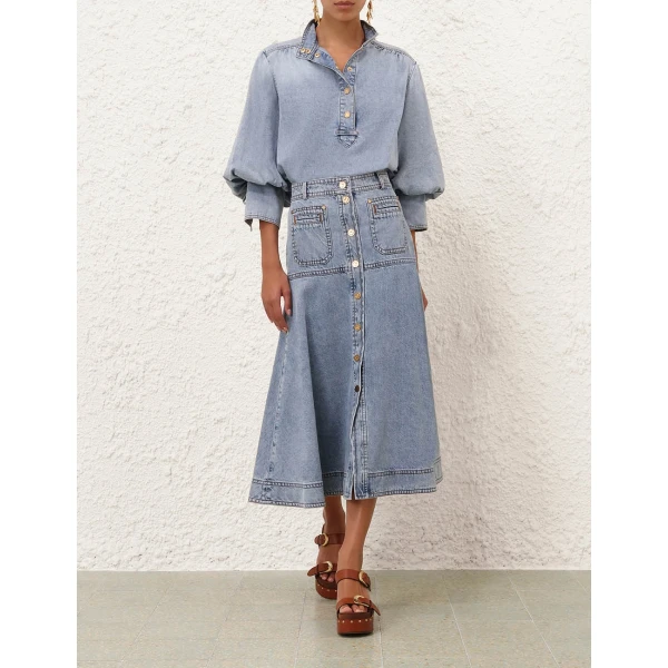 Zimmermann Denim Midi Skirt, view 2