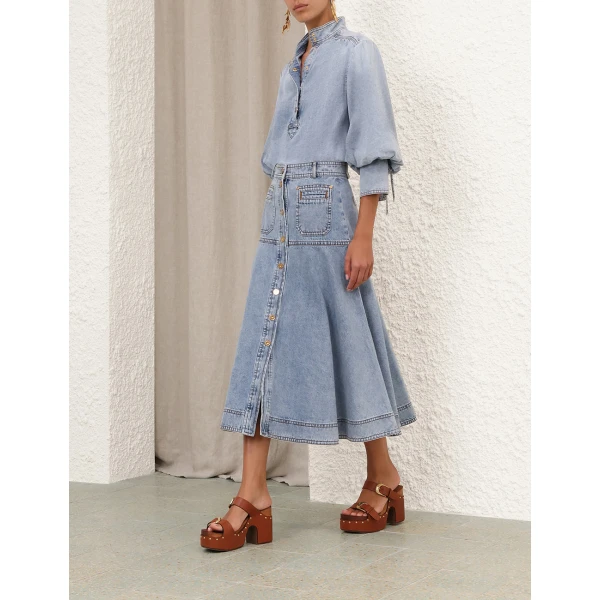 Zimmermann Denim Midi Skirt, view 3
