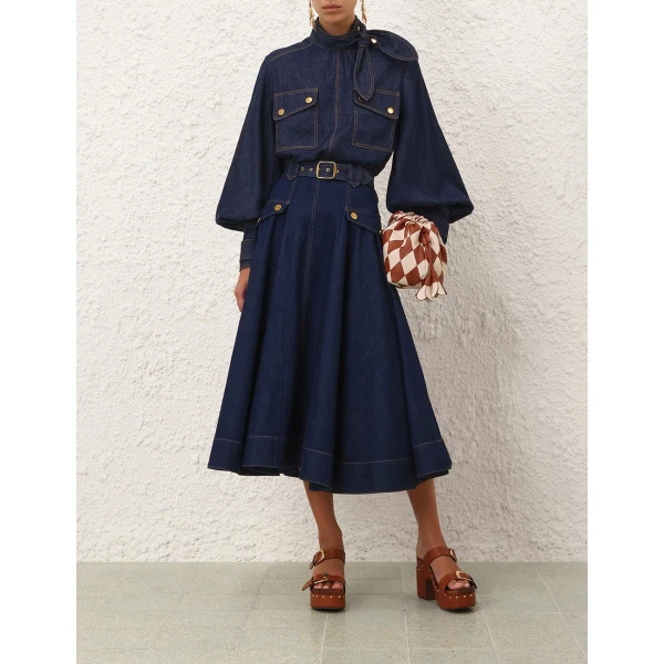 Zimmermann Denim Utility Midi Skirt, view 2