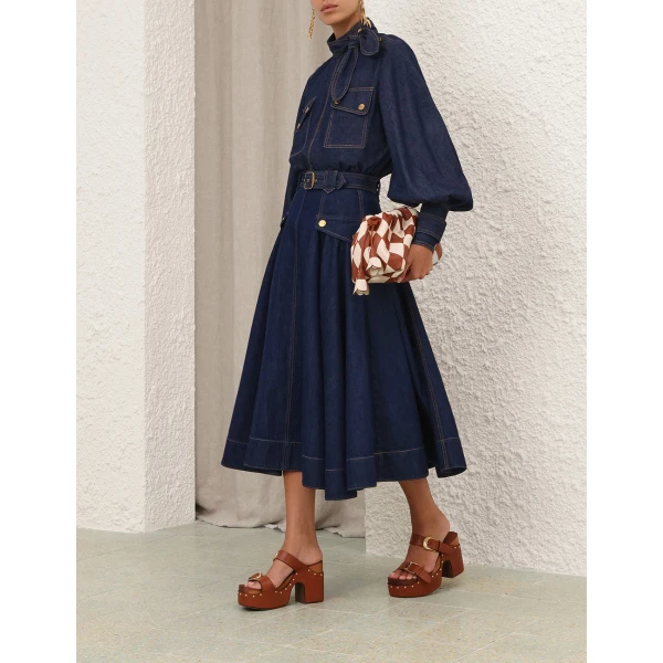 Zimmermann Denim Utility Midi Skirt, view 3