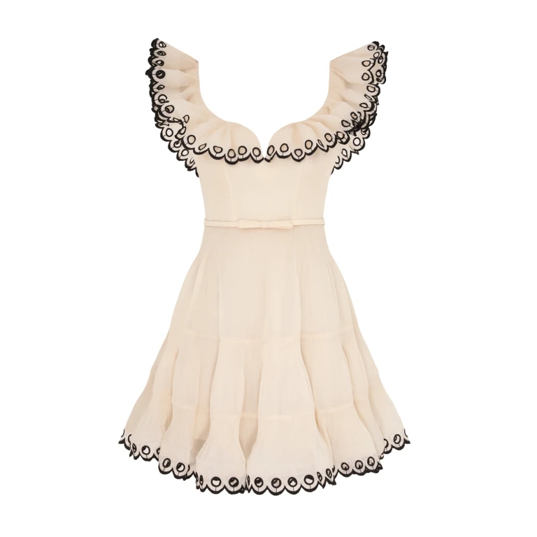 Embroidered Frilled Mini Dress