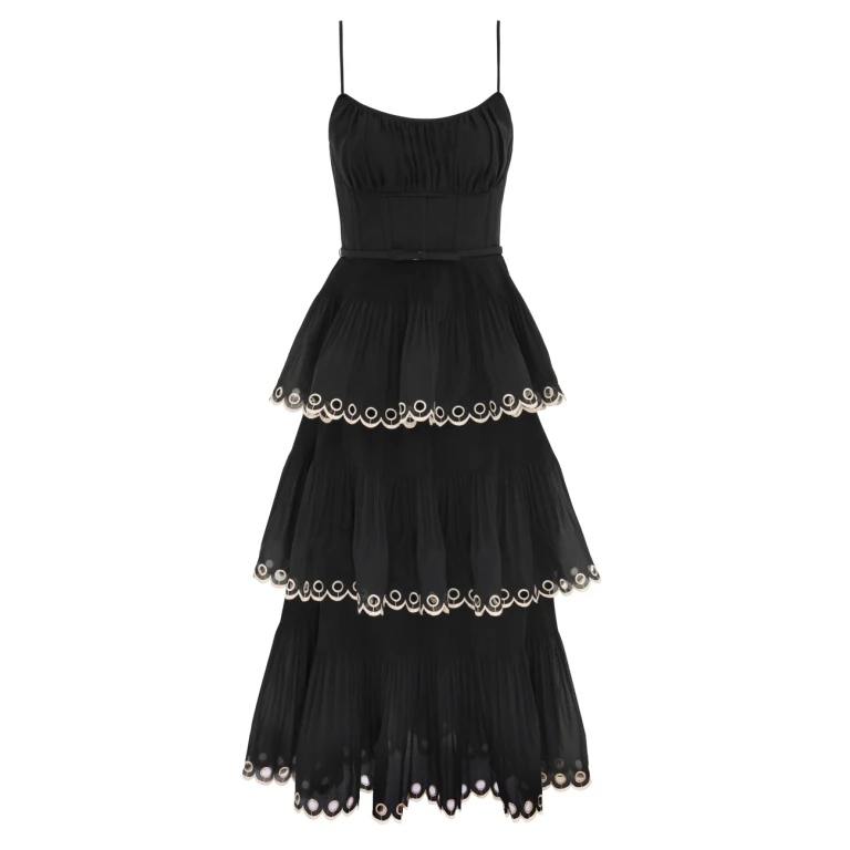 Embroidered Tiered Midi Dress