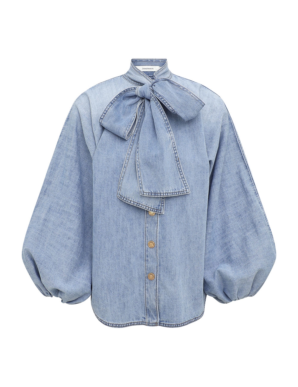 Zimmermann Indra Denim Tie Neck Blouse