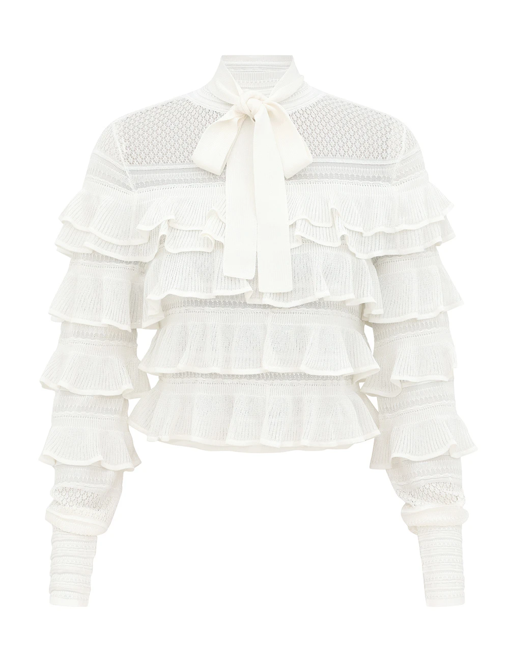 Zimmermann Luna Lace Frill Tie Neck Top | Ready to Wear Collection Luxury Shoes Elevate your elegance in this Zimmermann Tops available now at Luxury Shoes