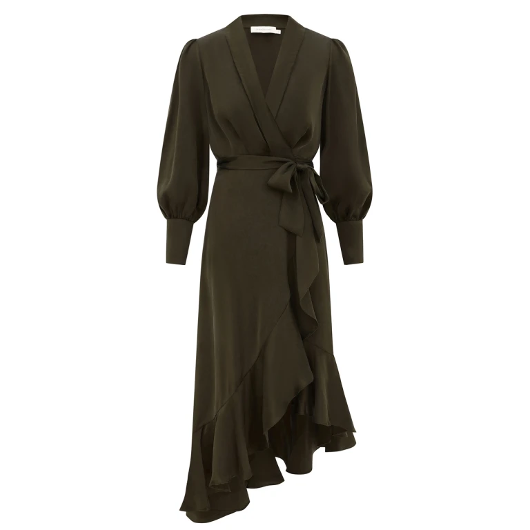 Silk Wrap Midi Dress