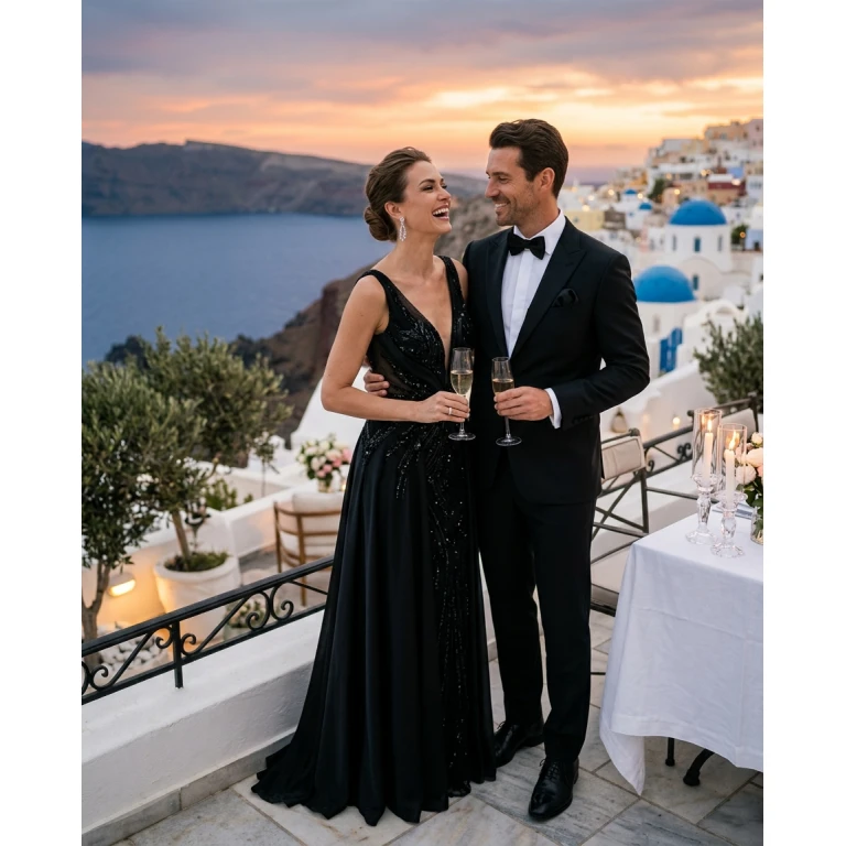 Gemma Deeks Style Guide: Black tie Anniversary in Santorini Summer 2026