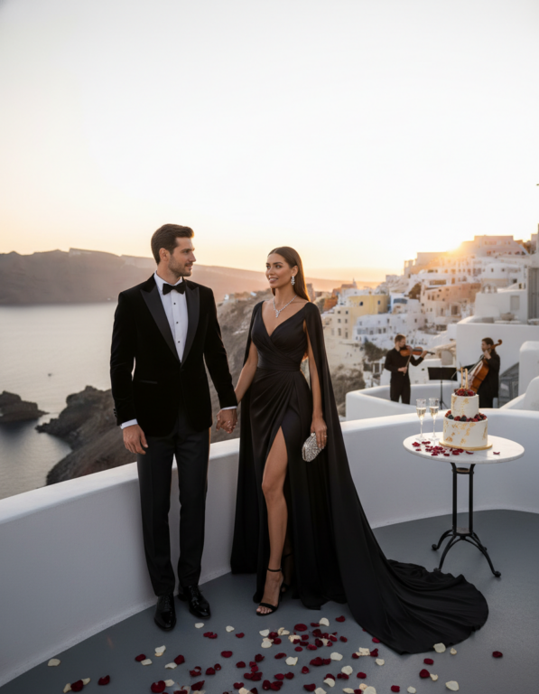 Gemma Deeks Style Guide: Black tie Birthday in Santorini Summer 2026