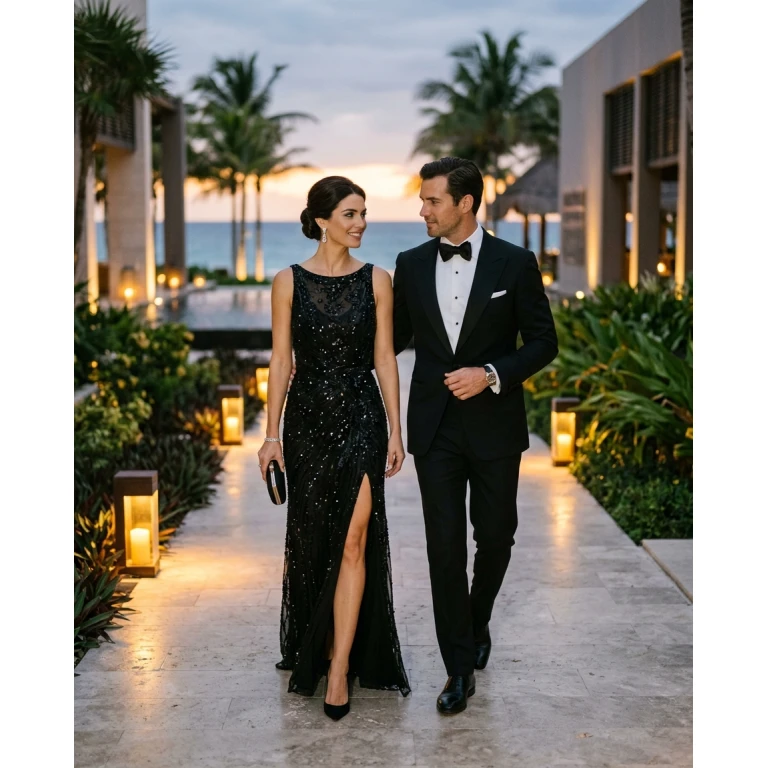 Gemma Deeks Style Guide: Black tie Date night in Cancun Summer 2026
