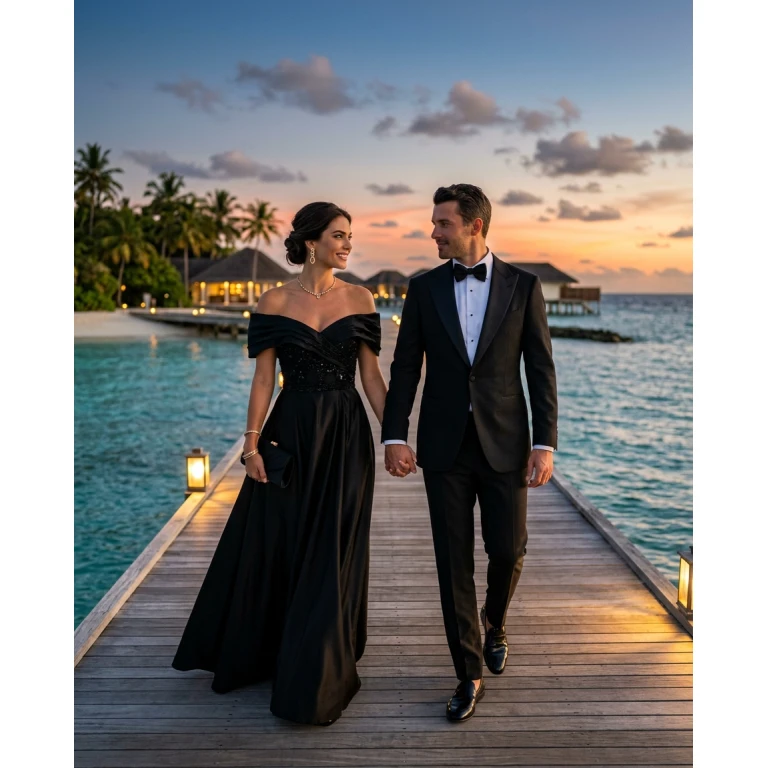 Gemma Deeks Style Guide: Black tie Date night in Maldives Summer 2026