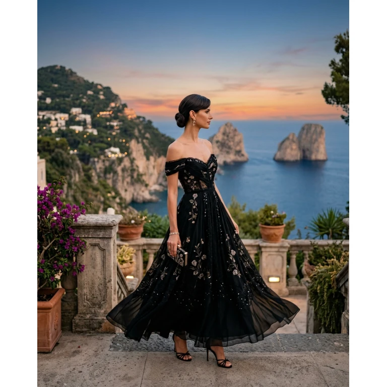 Gemma Deeks Style Guide: Black tie Designer Summer Dresses in Capri Summer 2026