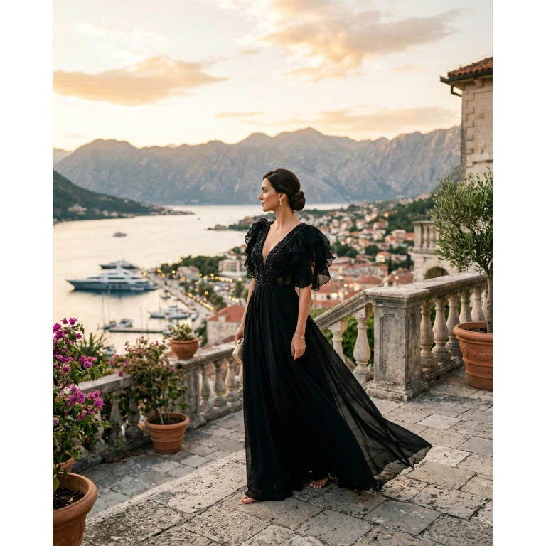 Gemma Deeks Style Guide: Black tie Designer Summer Dresses in Montenegro Summer 2026