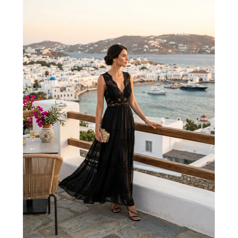 Gemma Deeks Style Guide: Black tie Designer Summer Dresses in Mykonos Summer 2026