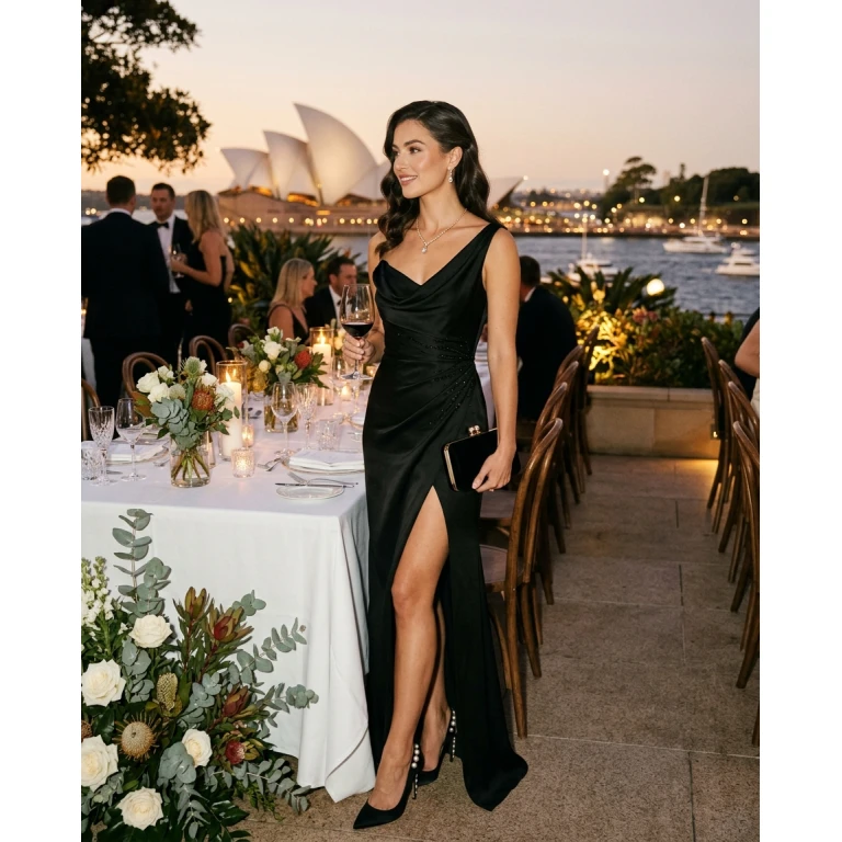 Gemma Deeks Style Guide: Black tie dinner outfit in Australia Summer 2026