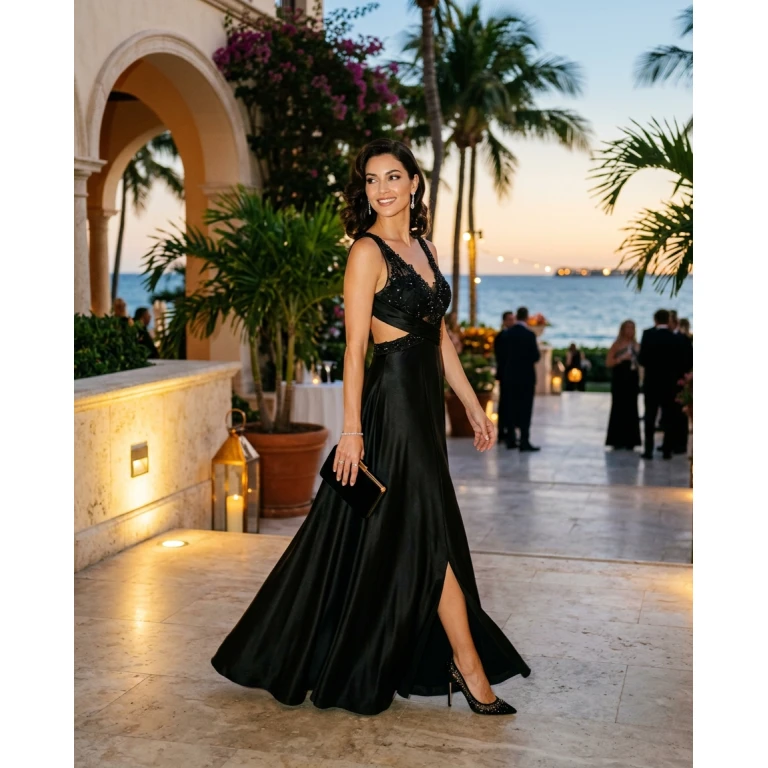 Gemma Deeks Style Guide: Black tie dinner outfit in Florida Summer 2026