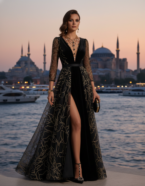 Gemma Deeks Style Guide: Black tie dinner outfit in Istanbul Summer 2026