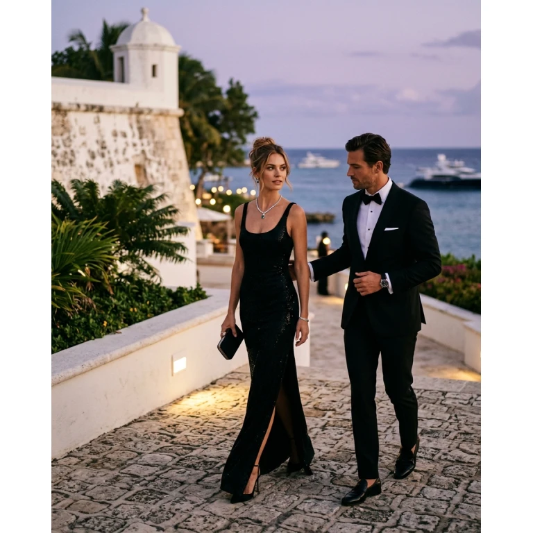 Gemma Deeks Style Guide: Black tie dinner outfit in La Romana Summer 2026