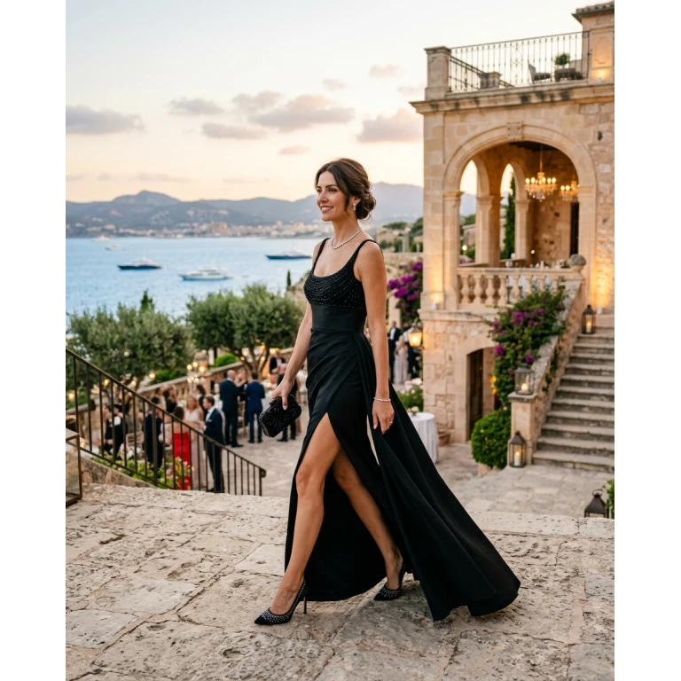 Gemma Deeks Style Guide: Black tie dinner outfit in Majorca Summer 2026