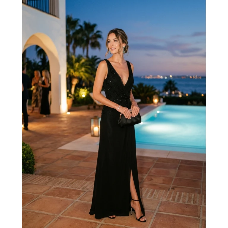 Gemma Deeks Style Guide: Black tie dinner outfit in Marbella Summer 2026