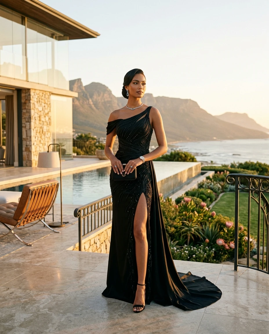 Gemma Deeks Style Guide: Black tie dinner outfit in South Africa Summer 2026