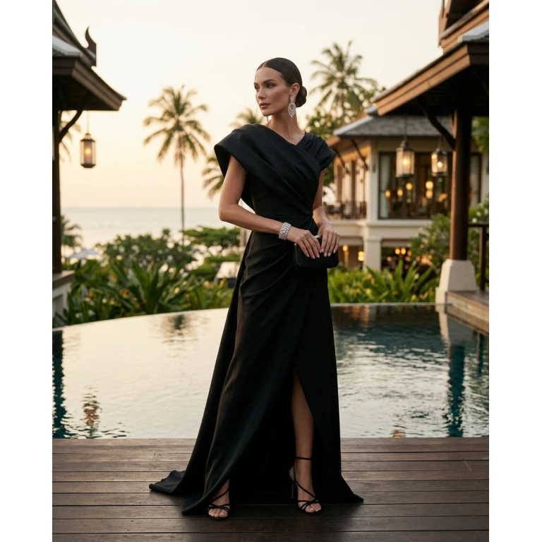 Gemma Deeks Style Guide: Black tie dinner outfit in Thailand Summer 2026