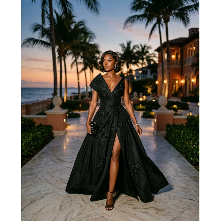 Gemma Deeks Style Guide: Black tie gala gown in Florida Summer 2026