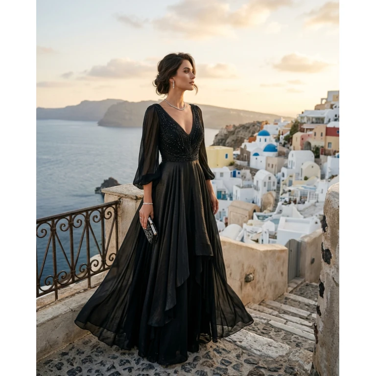 Gemma Deeks Style Guide: Black tie gala gown in Greece Summer 2026