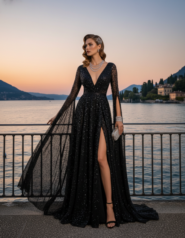 Gemma Deeks Style Guide: Black tie gala gown in Lake Como Summer 2026