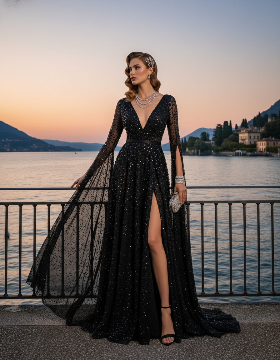 Gemma Deeks Style Guide: Black tie gala gown in Lake Como Summer 2026