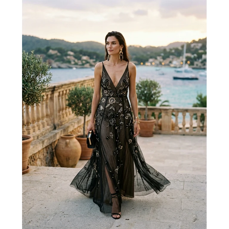 Gemma Deeks Style Guide: Black tie gala gown in Majorca Summer 2026
