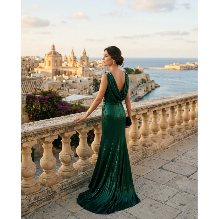 Gemma Deeks Style Guide: Black tie gala gown in Malta Summer 2026