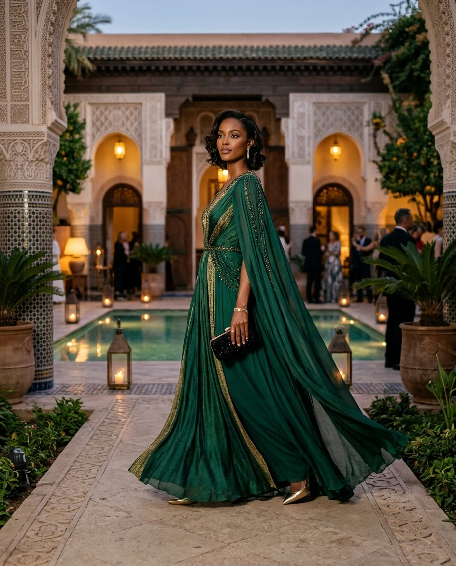 Gemma Deeks Style Guide: Black tie gala gown in Marrakech Summer 2026
