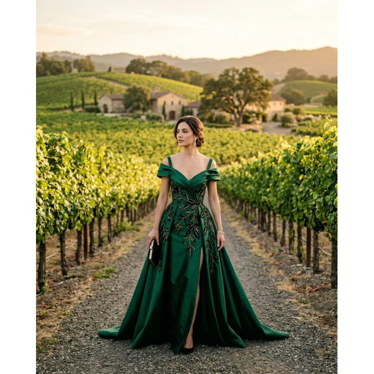 Gemma Deeks Style Guide: Black tie gala gown in Napa Valley Summer 2026