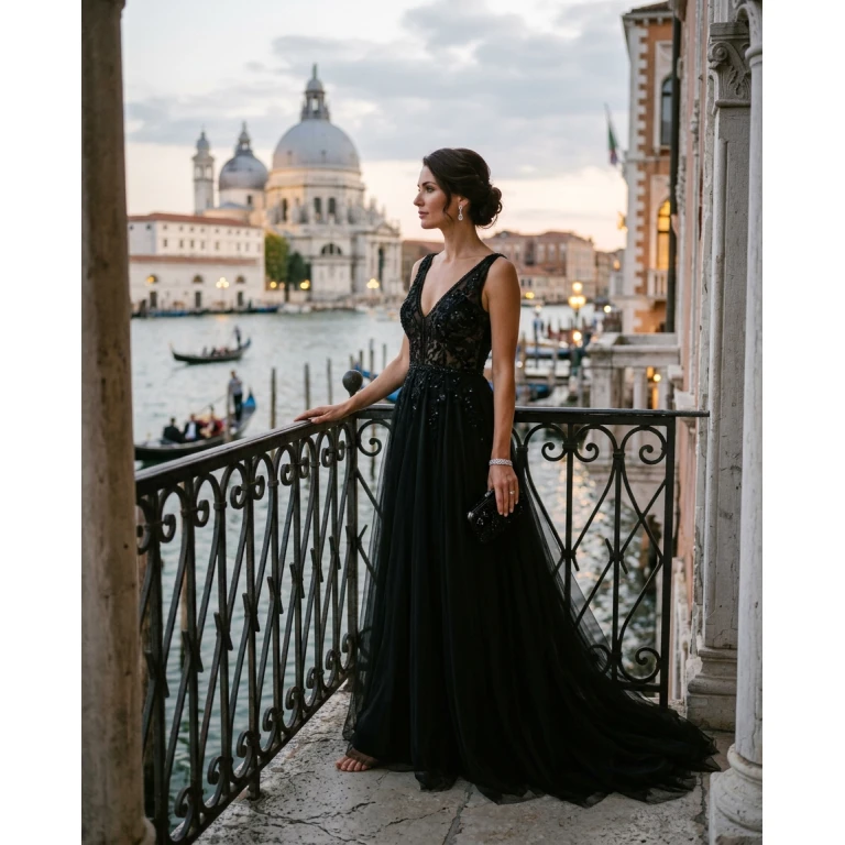 Gemma Deeks Style Guide: Black tie gala gown in Venice Summer 2026