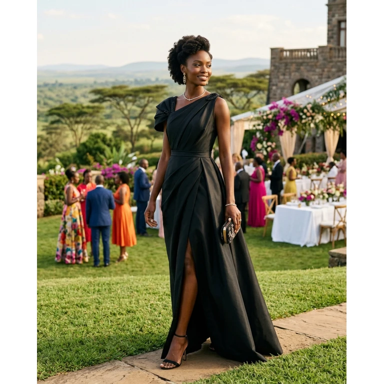 Gemma Deeks Style Guide: Black tie wedding guest dress in Kenya Summer 2026