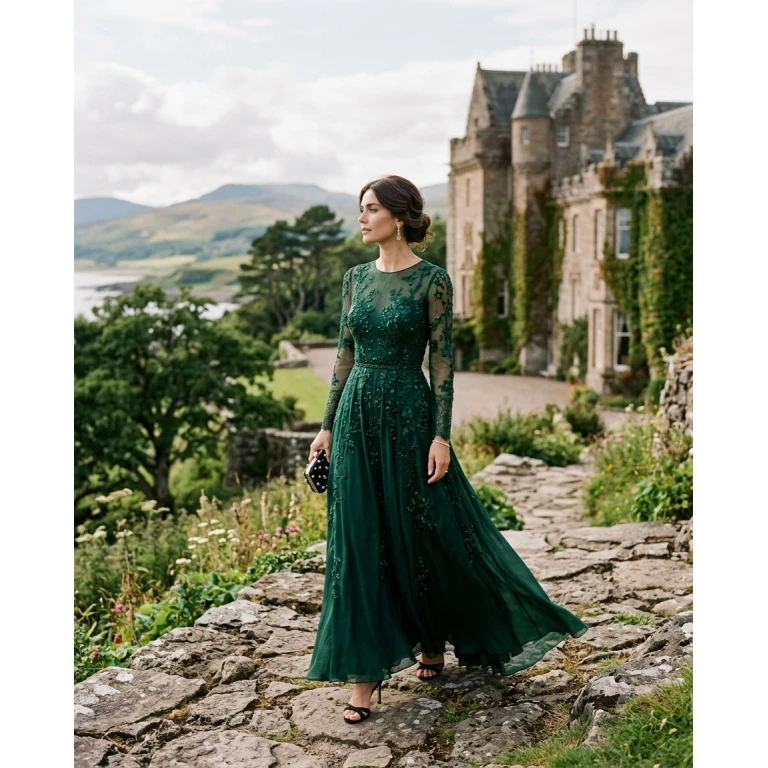 Gemma Deeks Style Guide: Black tie wedding guest dress in Scotland Summer 2026