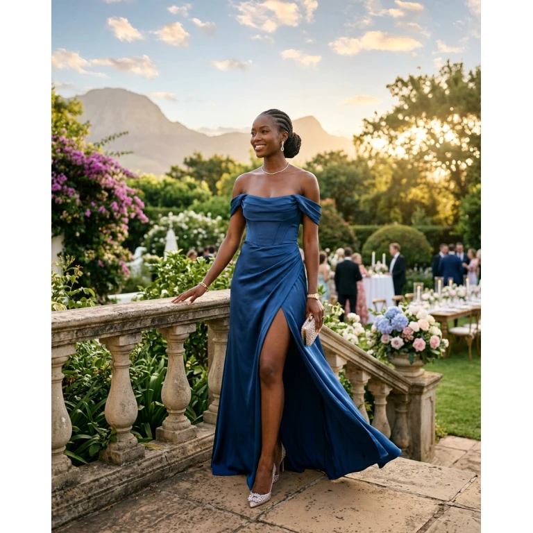 Gemma Deeks Style Guide: Black tie wedding guest dress in South Africa Summer 2026