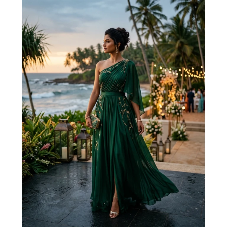Gemma Deeks Style Guide: Black tie wedding guest dress in Sri Lanka Summer 2026