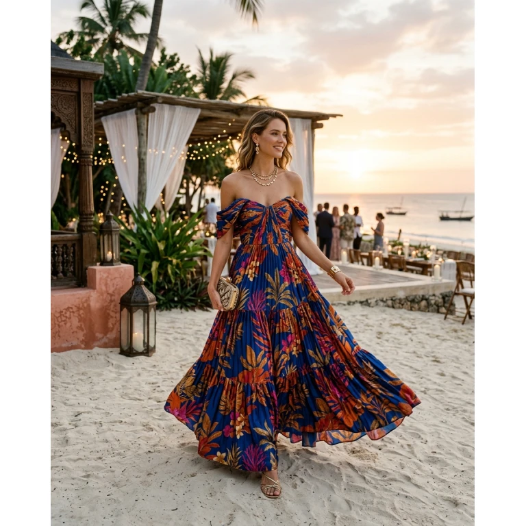 Gemma Deeks Style Guide: Black tie wedding guest dress in Zanzibar Summer 2026