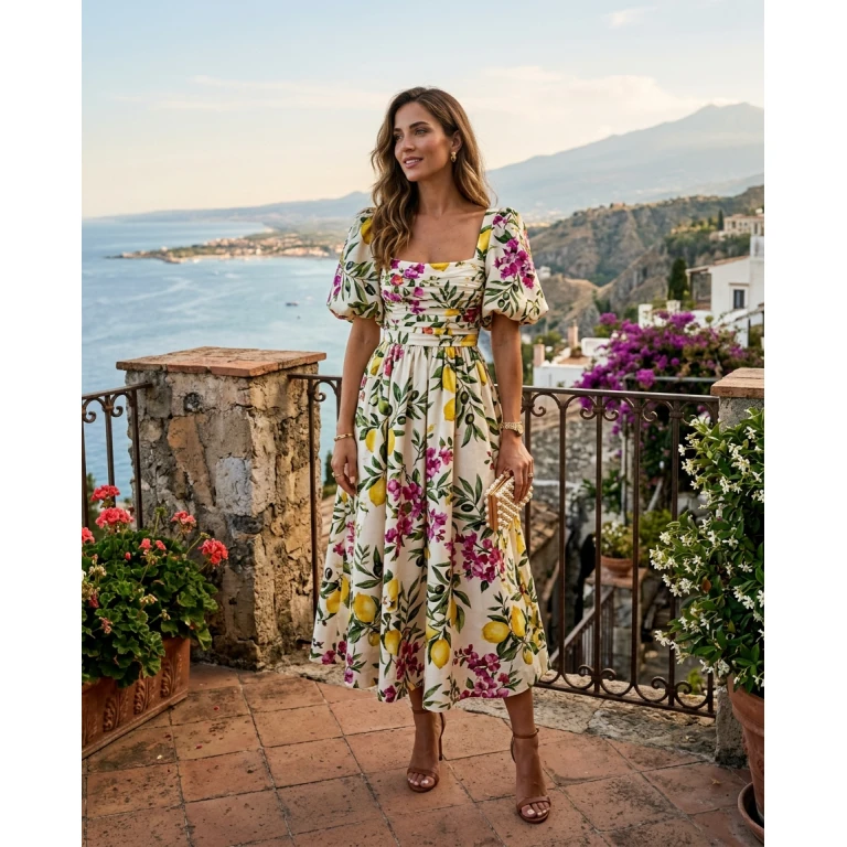 Gemma Deeks Style Guide: Cocktail Attire Designer Summer Dresses in Sicily Summer 2026