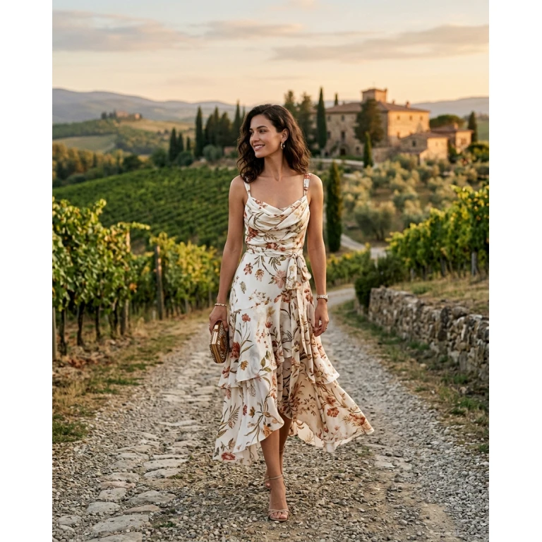 Gemma Deeks Style Guide: Cocktail Attire Designer Summer Dresses in Tuscany Summer 2026