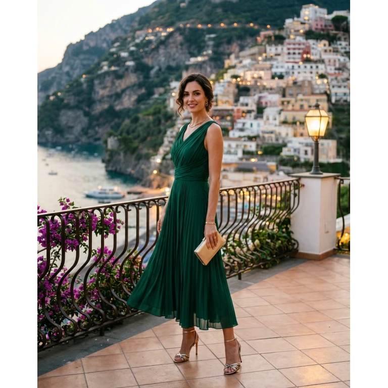 Gemma Deeks Style Guide: Cocktail Attire dinner outfit in Amalfi Coast Summer 2026