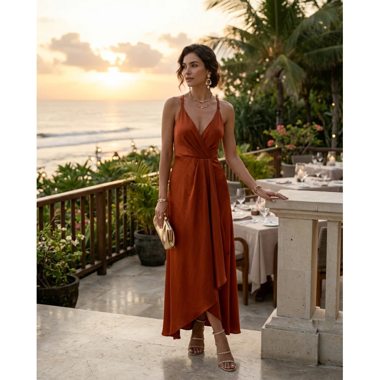 Gemma Deeks Style Guide: Cocktail Attire dinner outfit in Bali Summer 2026